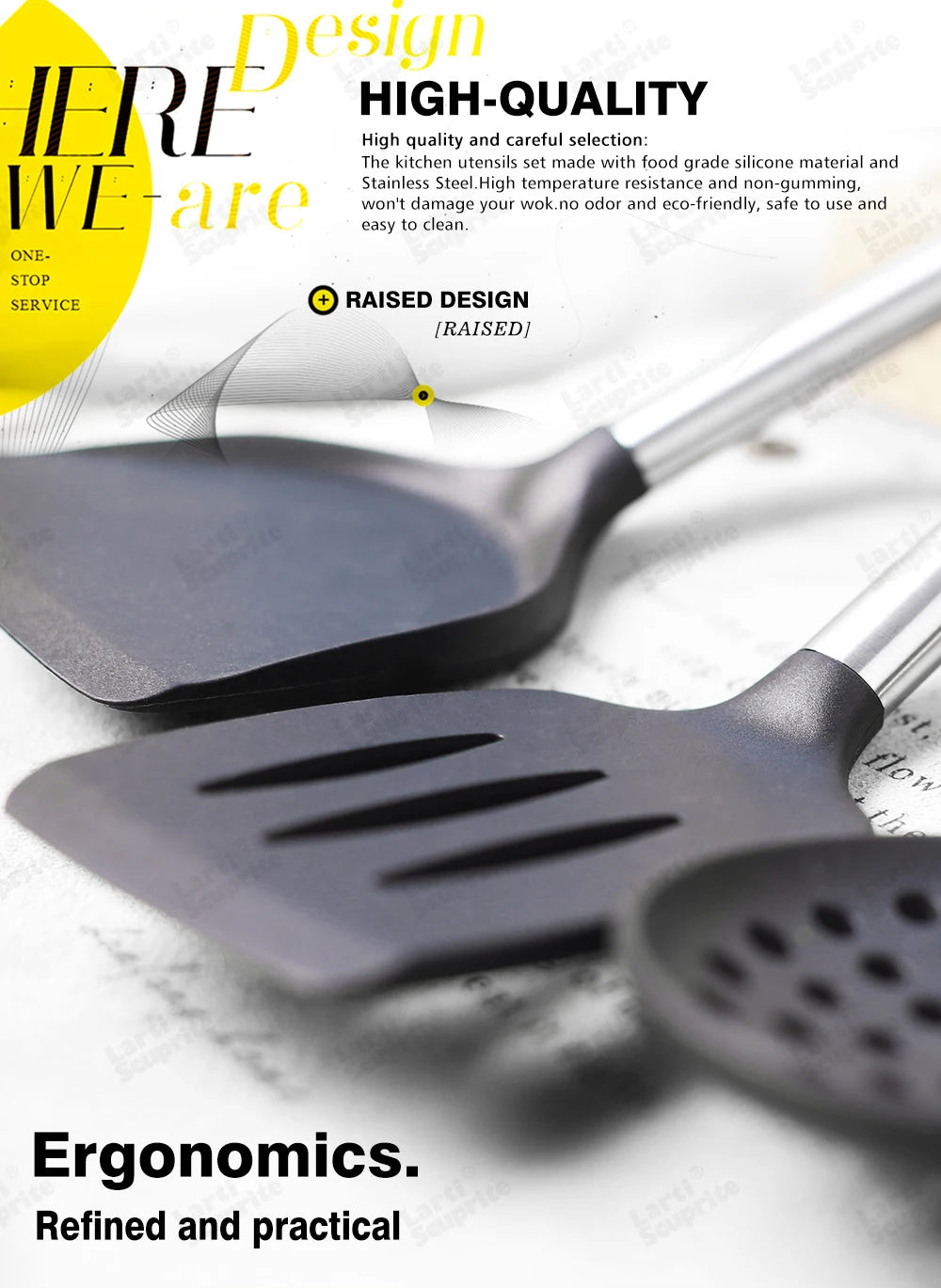 1-Pack Silicone Kitchenware Cooking Utensils Kitchen Accessories Spatula Turner Heat-resistant Soup Spoon Pasta Colander Shovel