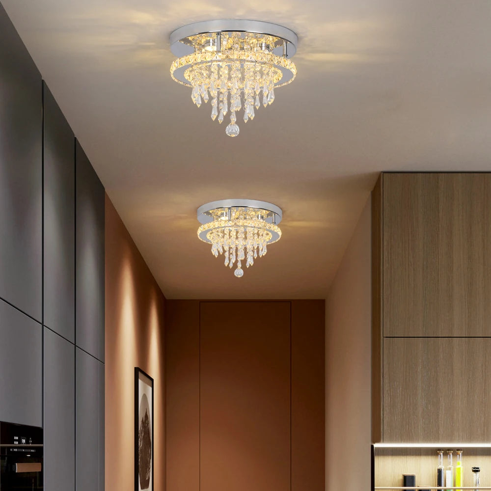 Modern K9 Crystal Chandelier Led For Dining Room Stainless Steel Ceiling Lamp Light Fixture Kitchen Lustres Luminaire Pendant