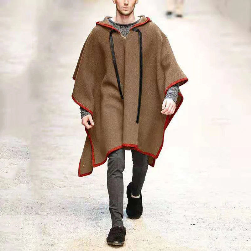 Vintage Poncho Men Oversized Hooded Irregular Trench Punk Male Outerwear Fashion Coats Cloak Hood Letter Print Cape Female