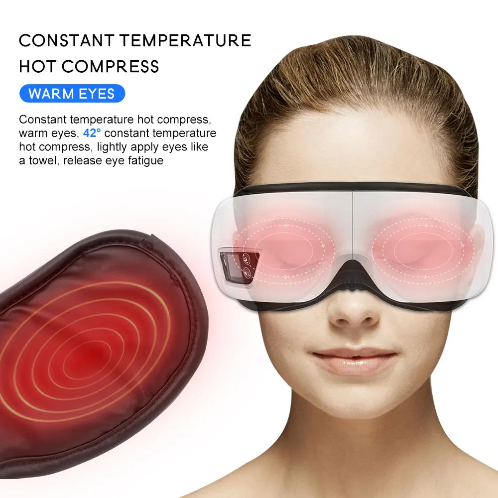 6D Smart Pressure Eye Massager Vibration Hot Compress Eyes Mask Bluetooth Music Fatigue Relief Relax Eye Wrinkles Dark Circles
