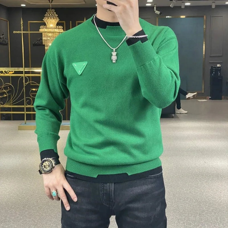 Autumn/Winter Casual Men's Sweater Long Sleeve Pullovers Fashion Contrast Crew Neck Sweatshirt Streetwear Men Clothing M-4XL