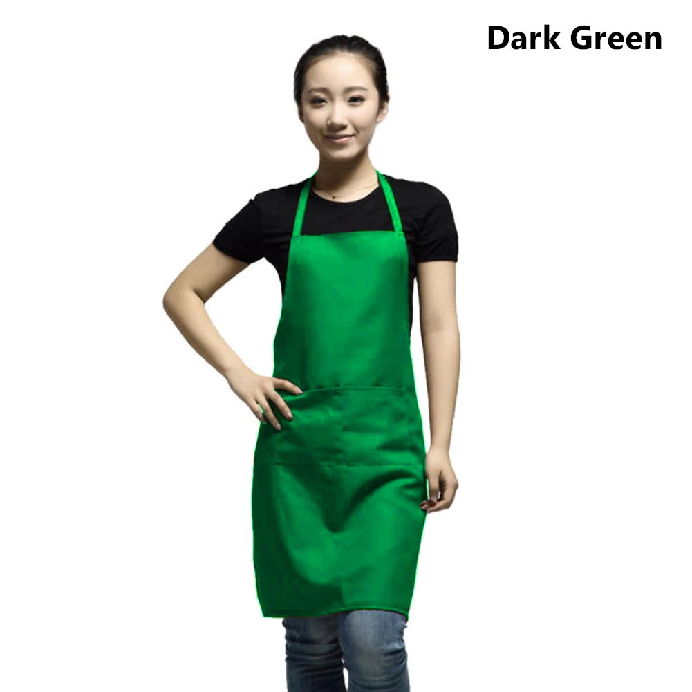 Polyester+ Cotton Blend Sleeveless Apron Black Red Coffee Orange Anti-wear Cooking Kitchen Bib Women Men Aprons With Big Pocket