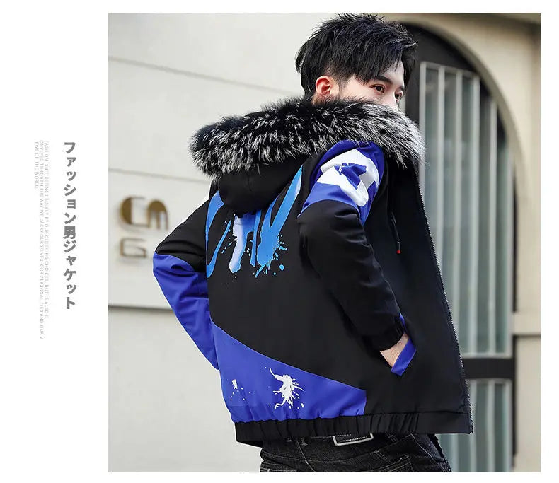 2023 Fashion Winter Jacket Men Big Cool Fur Collar Casual Parka Outwear Thicken Warm Hooded Coat Mens Winter Jackets And Coats