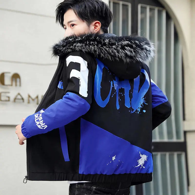 2023 Fashion Winter Jacket Men Big Cool Fur Collar Casual Parka Outwear Thicken Warm Hooded Coat Mens Winter Jackets And Coats