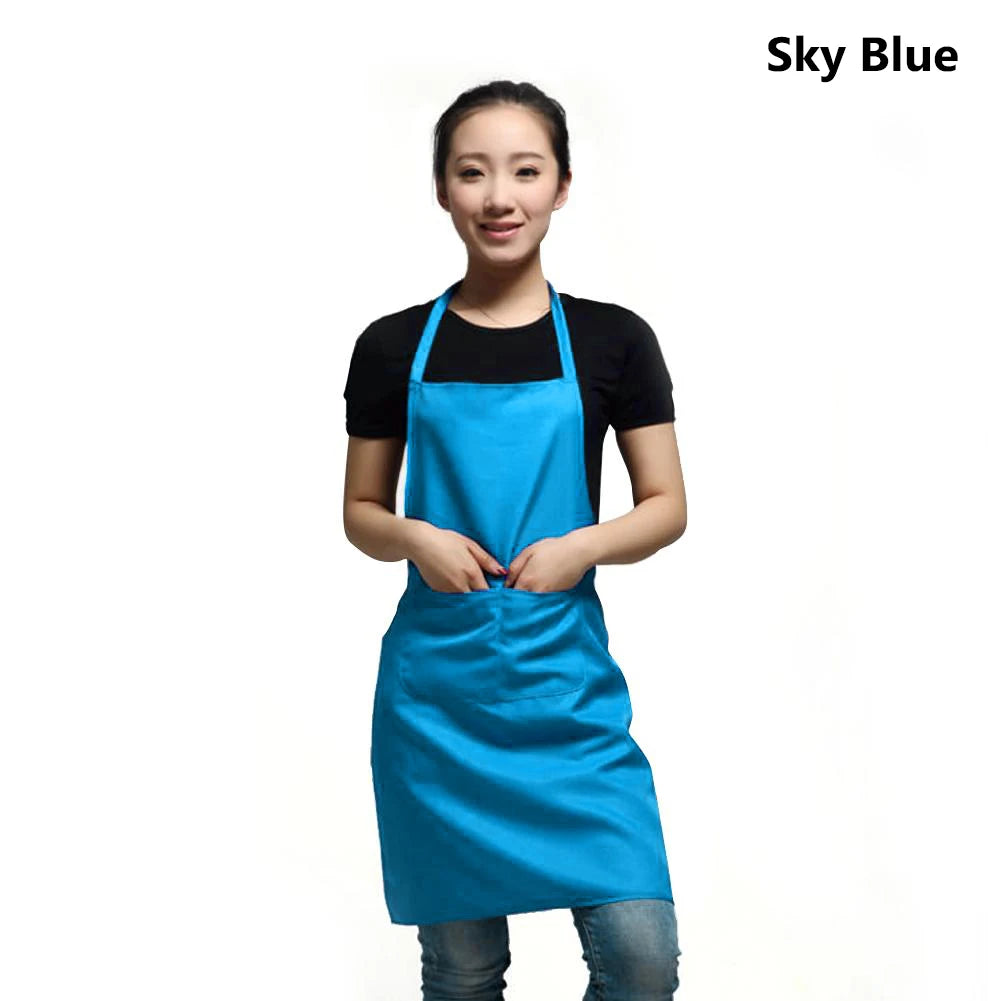 Polyester+ Cotton Blend Sleeveless Apron Black Red Coffee Orange Anti-wear Cooking Kitchen Bib Women Men Aprons With Big Pocket