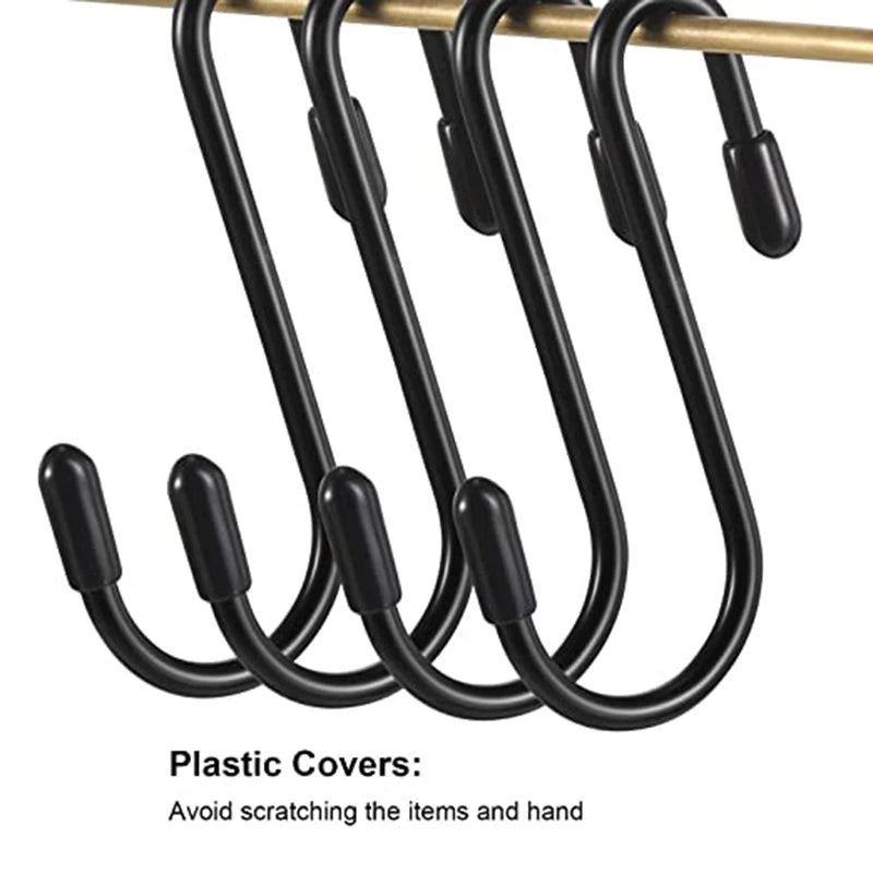 Black S Shaped Hooks Hanging Heavy Duty S Hooks Hanger for Kitchen Bathroom Bedroom Office Pan Coat Bag Plants Hanger Rack