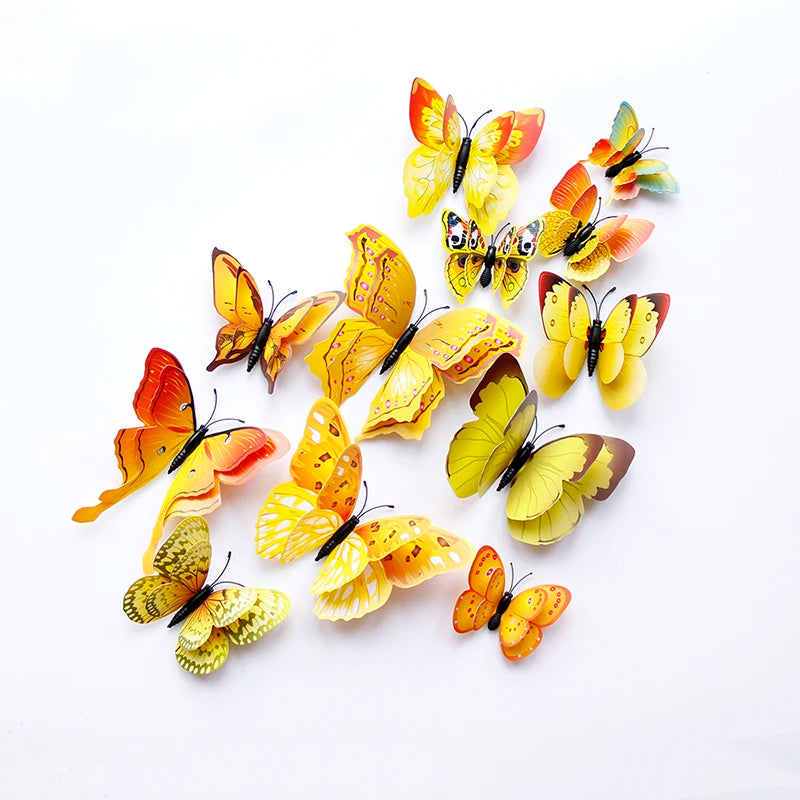 12Pcs DIY Lifelike 3D Multicolor Butterfly Magnet Fridge Magnet Wall Stickers Kids Baby Rooms Kitchen Home Decoration Free Glue