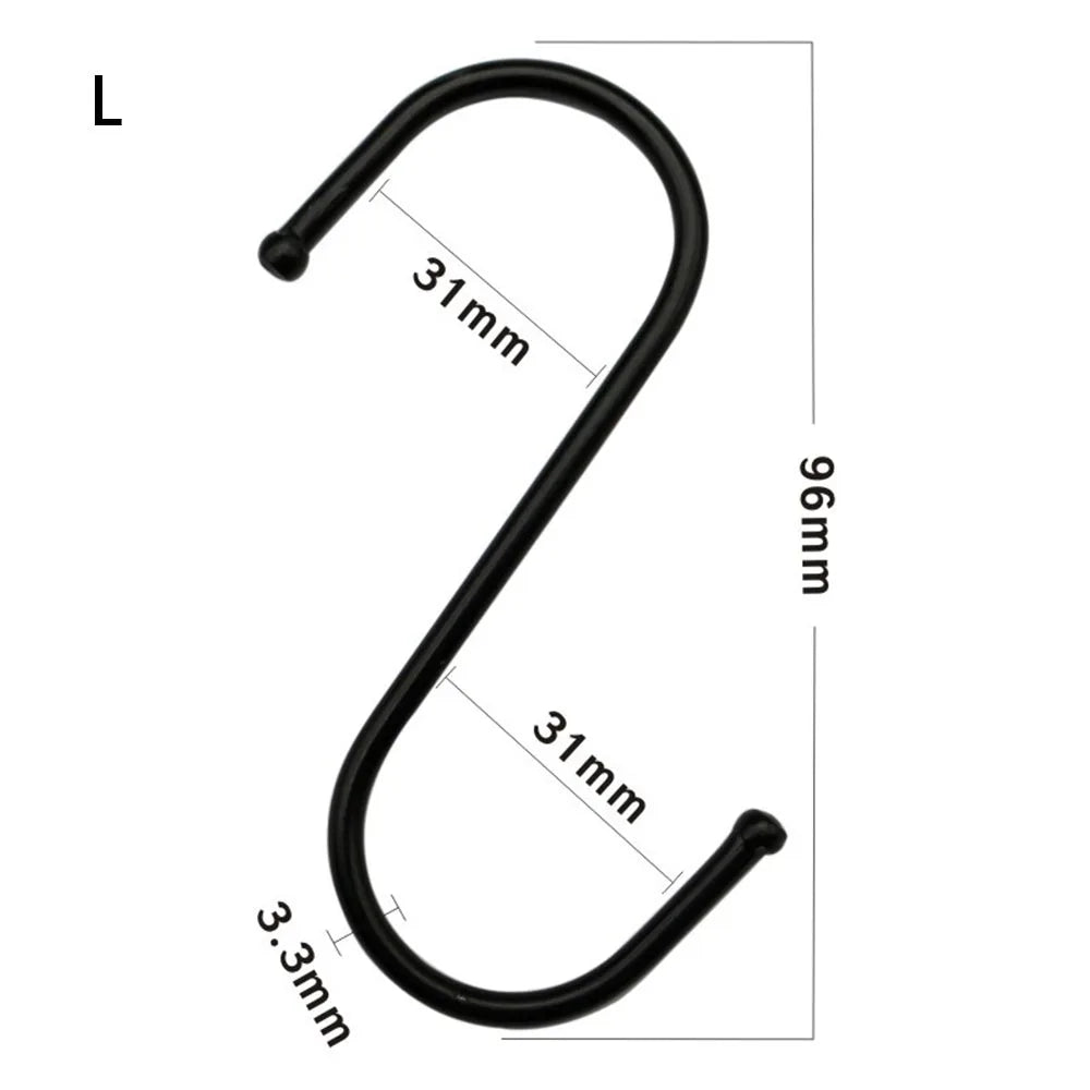 Black S Shaped Hooks Hanging Heavy Duty S Hooks Hanger for Kitchen Bathroom Bedroom Office Pan Coat Bag Plants Hanger Rack