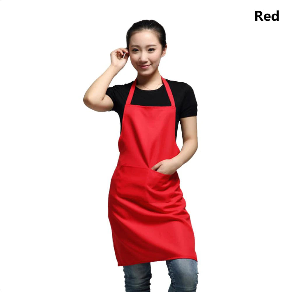 Polyester+ Cotton Blend Sleeveless Apron Black Red Coffee Orange Anti-wear Cooking Kitchen Bib Women Men Aprons With Big Pocket