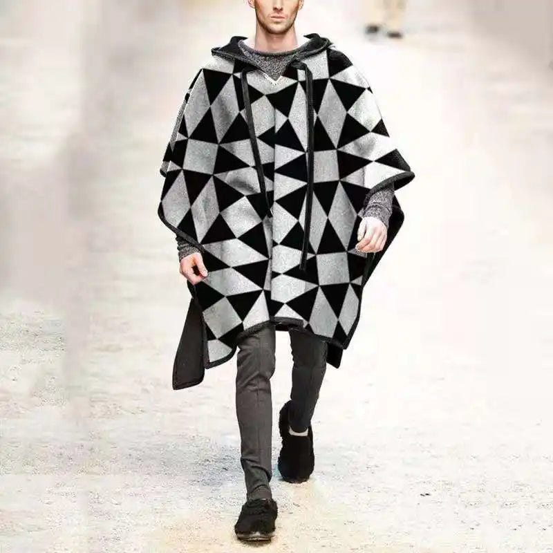 Vintage Poncho Men Oversized Hooded Irregular Trench Punk Male Outerwear Fashion Coats Cloak Hood Letter Print Cape Female