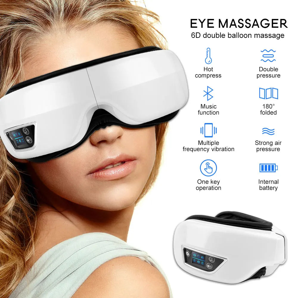 6D Smart Pressure Eye Massager Vibration Hot Compress Eyes Mask Bluetooth Music Fatigue Relief Relax Eye Wrinkles Dark Circles