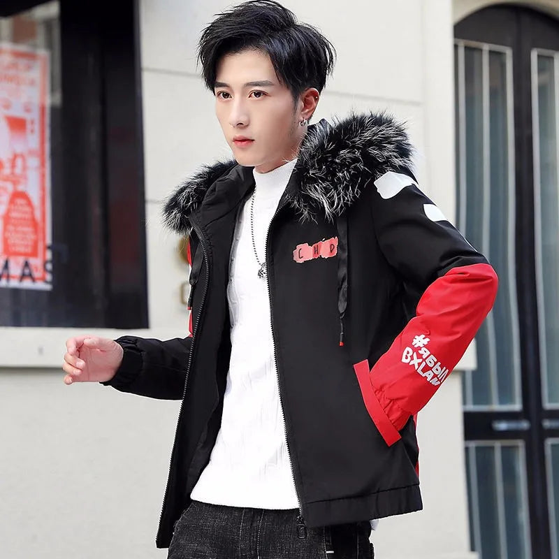 2023 Fashion Winter Jacket Men Big Cool Fur Collar Casual Parka Outwear Thicken Warm Hooded Coat Mens Winter Jackets And Coats