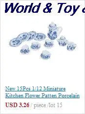 15Pcs 1:12 Miniature Porcelain Tea Cup Set Chintz Flower Tableware Kitchen Dollhouse Furniture Toys For Children