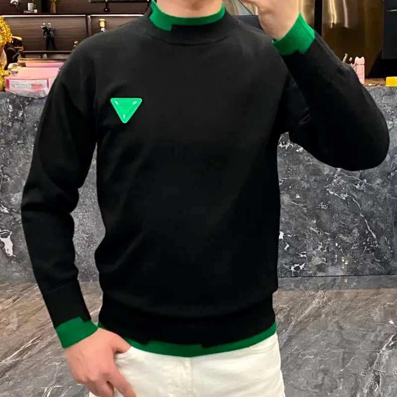 Autumn/Winter Casual Men's Sweater Long Sleeve Pullovers Fashion Contrast Crew Neck Sweatshirt Streetwear Men Clothing M-4XL