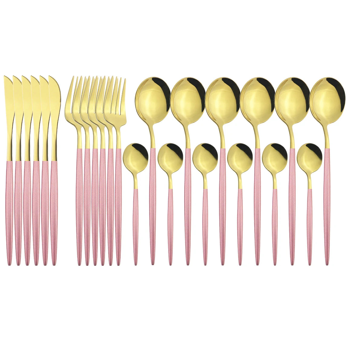 24Pcs/Set Stainless Steel Dinnerware Set Mix Gold Cutlery Set Dinner Knife Fork Coffee Spoon Tableware Kitchen Silverware Sets