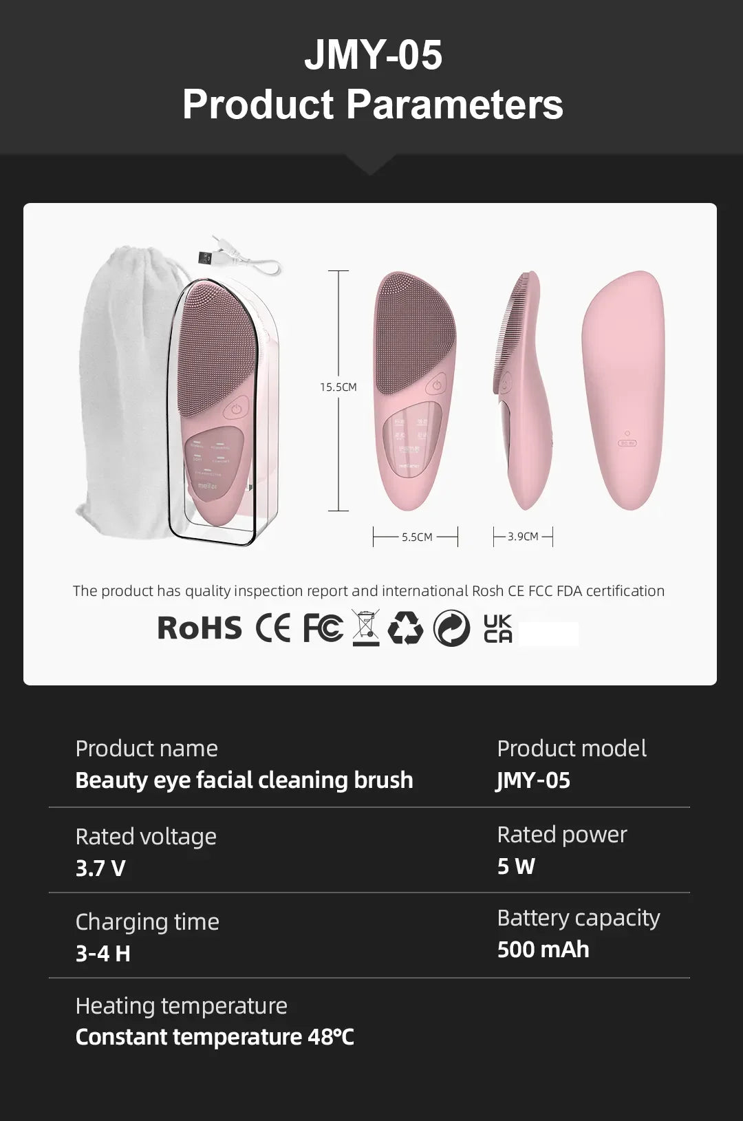 Facial Cleansing Brush with Hot Compress Eye Massager Waterproof Deep Pore Cleaning Ultrasonic Silicone 3 in 1