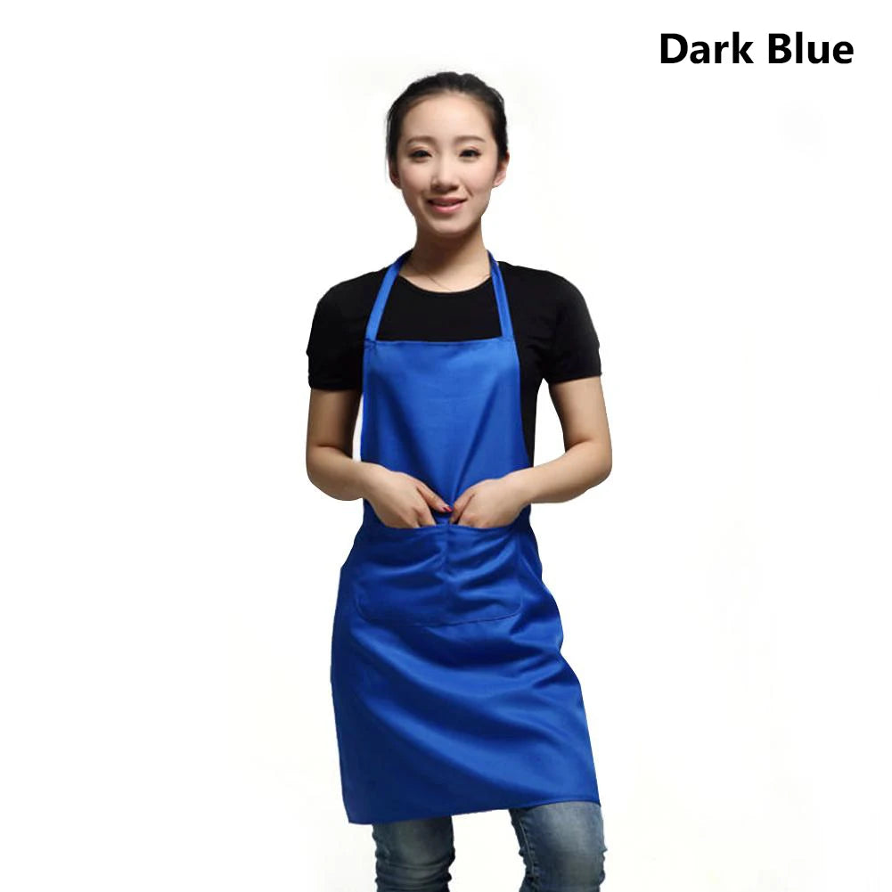 Polyester+ Cotton Blend Sleeveless Apron Black Red Coffee Orange Anti-wear Cooking Kitchen Bib Women Men Aprons With Big Pocket