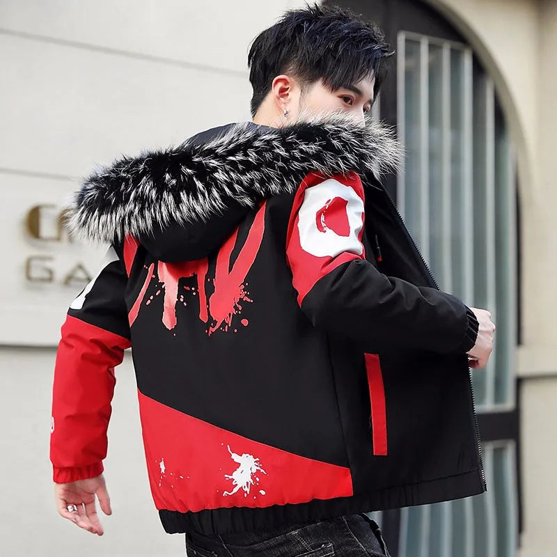 2023 Fashion Winter Jacket Men Big Cool Fur Collar Casual Parka Outwear Thicken Warm Hooded Coat Mens Winter Jackets And Coats