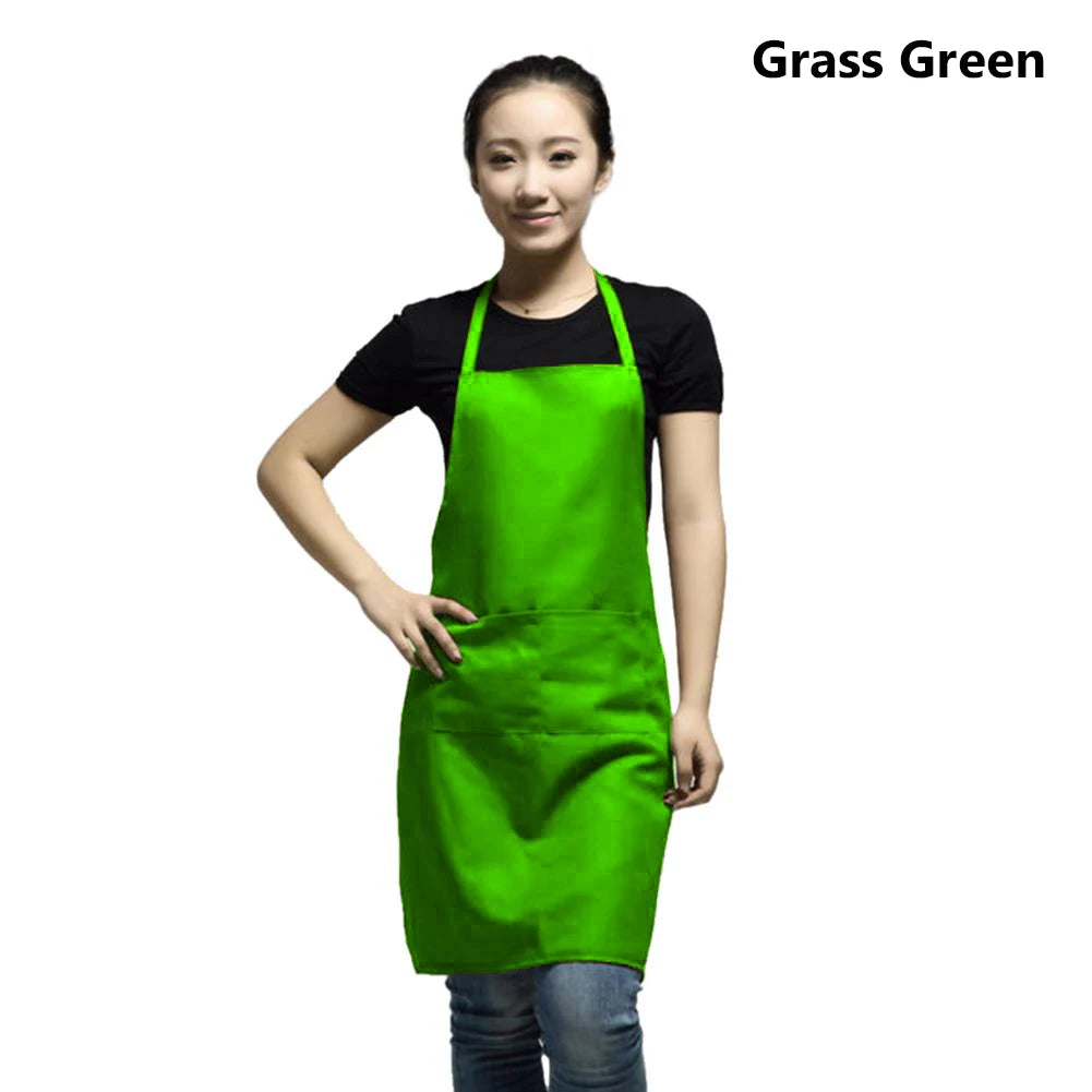 Polyester+ Cotton Blend Sleeveless Apron Black Red Coffee Orange Anti-wear Cooking Kitchen Bib Women Men Aprons With Big Pocket