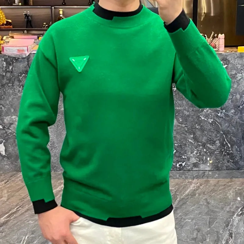 Autumn/Winter Casual Men's Sweater Long Sleeve Pullovers Fashion Contrast Crew Neck Sweatshirt Streetwear Men Clothing M-4XL