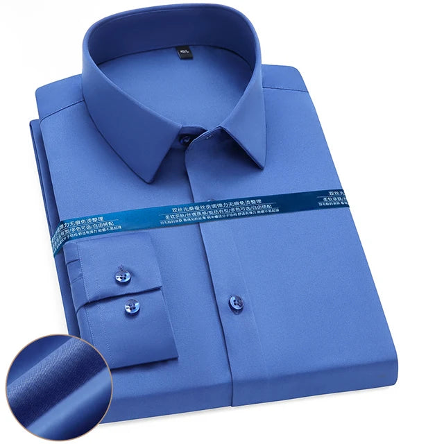 Men's Silk Touch Long Sleeve Non-iron Dress Shirt Without Pocket Stretchy Silky Regular Fit Wrinkle Free Business Casual Shirts