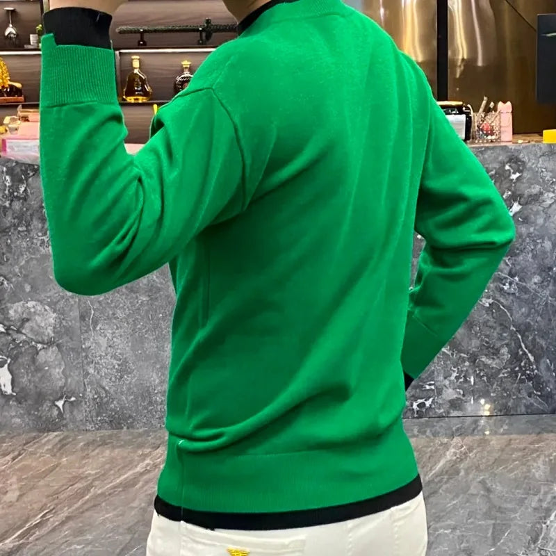 Autumn/Winter Casual Men's Sweater Long Sleeve Pullovers Fashion Contrast Crew Neck Sweatshirt Streetwear Men Clothing M-4XL