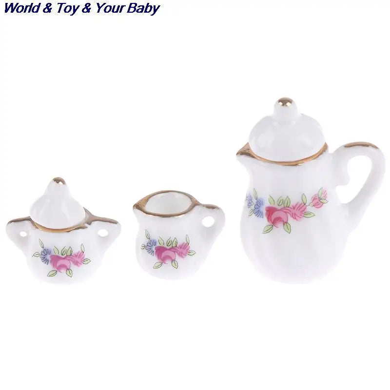 15Pcs 1:12 Miniature Porcelain Tea Cup Set Chintz Flower Tableware Kitchen Dollhouse Furniture Toys For Children