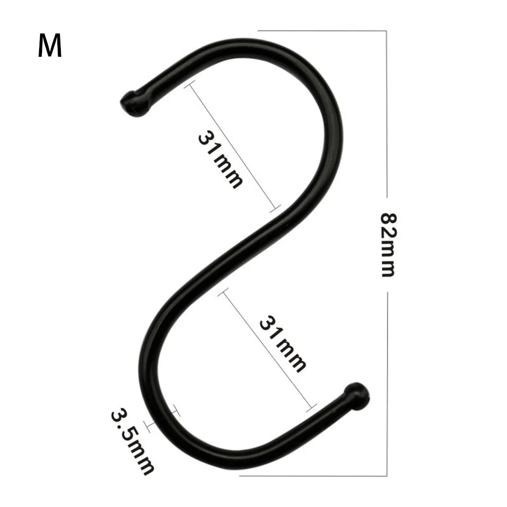 Black S Shaped Hooks Hanging Heavy Duty S Hooks Hanger for Kitchen Bathroom Bedroom Office Pan Coat Bag Plants Hanger Rack