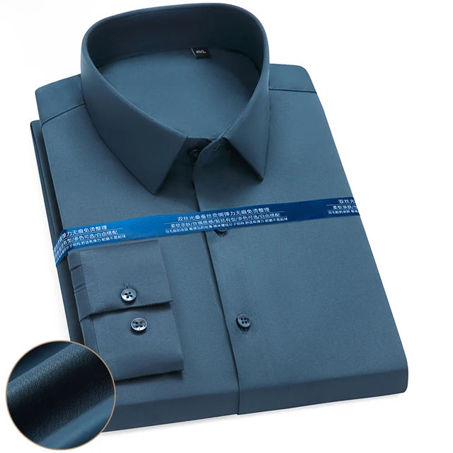 Men's Silk Touch Long Sleeve Non-iron Dress Shirt Without Pocket Stretchy Silky Regular Fit Wrinkle Free Business Casual Shirts