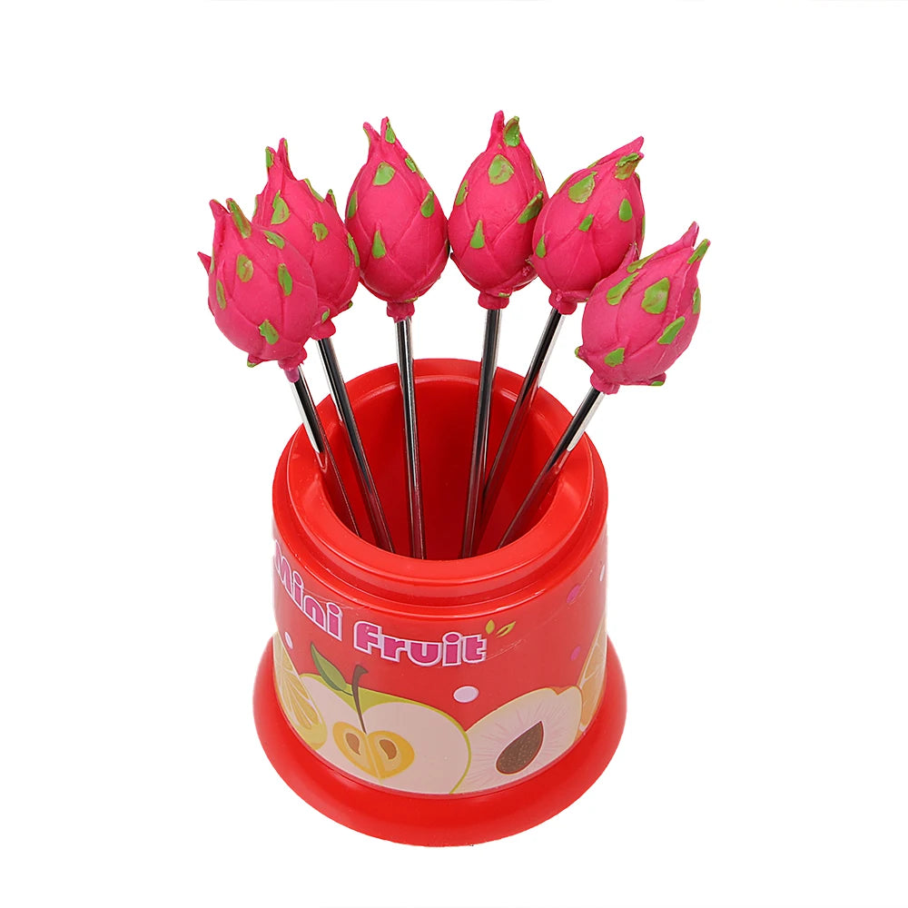 Fruit Pattern Fruit Fork 6Pcs/Set Creative Stainless Steel Kitchen Accessories Tableware Snack Cake Dessert Food Fork