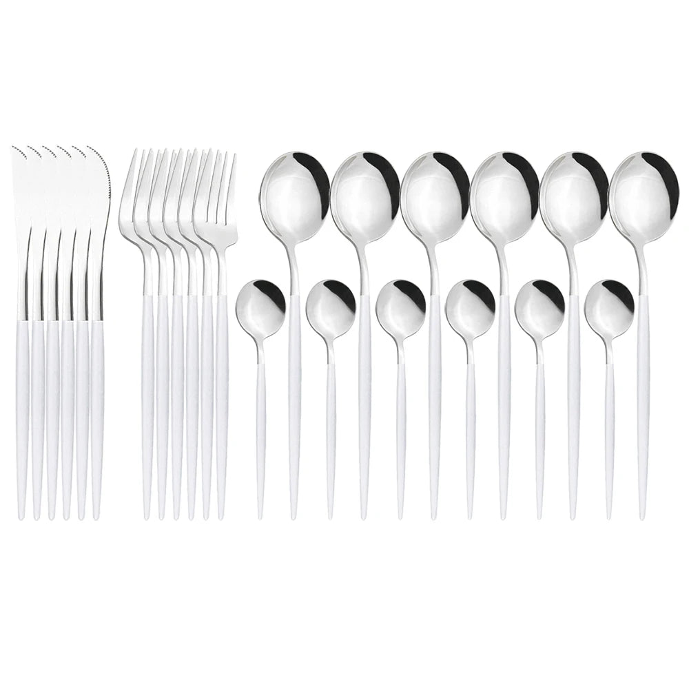24Pcs/Set Stainless Steel Dinnerware Set Mix Gold Cutlery Set Dinner Knife Fork Coffee Spoon Tableware Kitchen Silverware Sets