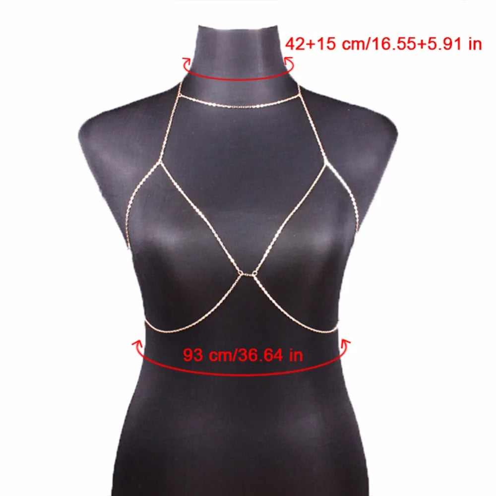 Fashion Sexy Pretty Women Bra Bikini Beach Harness Necklace Waist Belly Body Chain Jewelry