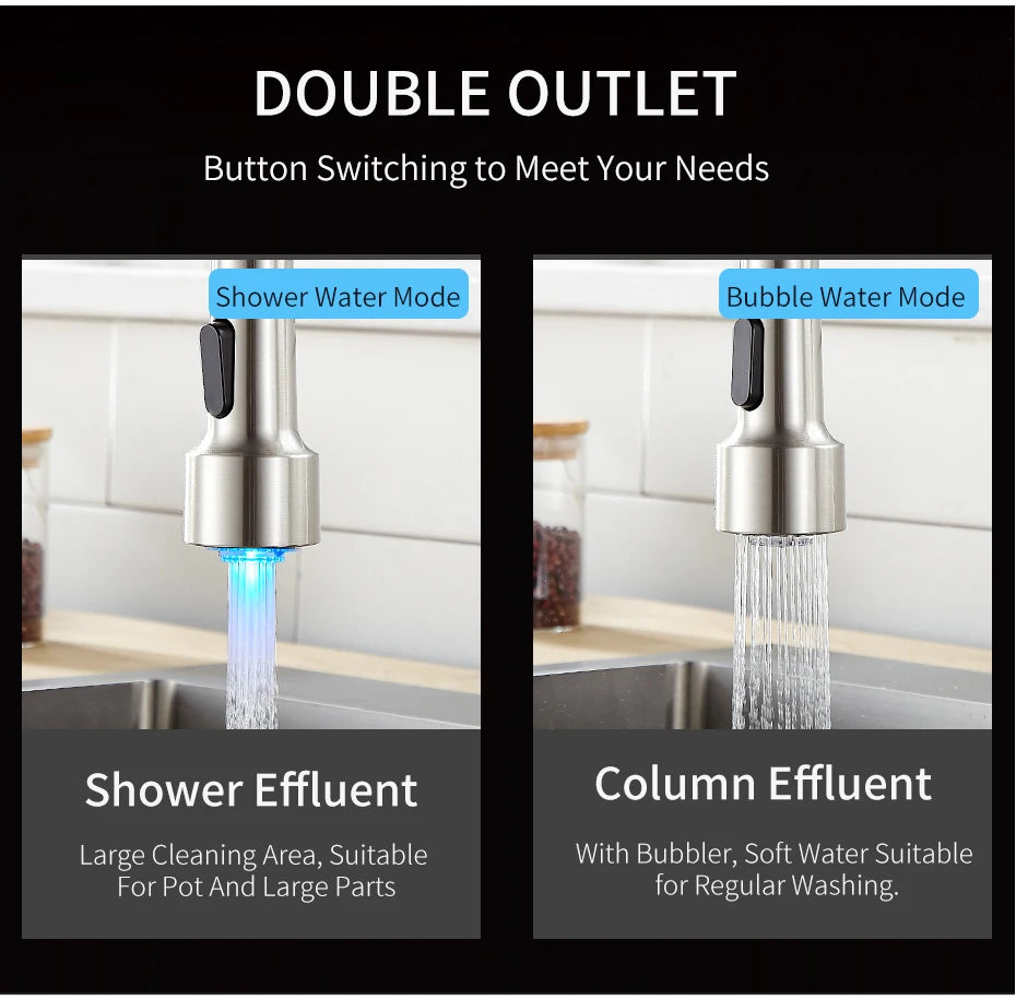 Kitchen Faucets Brush Brass Faucets for Kitchen Sink Single Lever Pull Down Spring Spout Mixers Tap Hot Cold Water Crane 9009