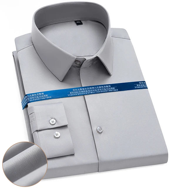 Men's Silk Touch Long Sleeve Non-iron Dress Shirt Without Pocket Stretchy Silky Regular Fit Wrinkle Free Business Casual Shirts