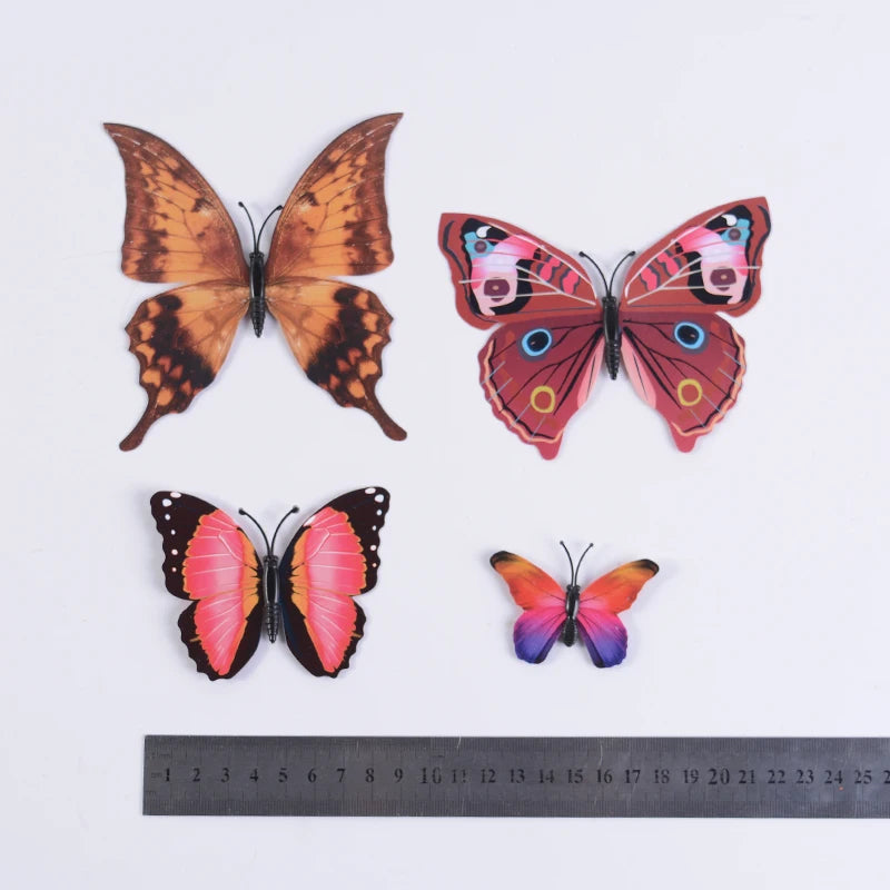 12Pcs DIY Lifelike 3D Multicolor Butterfly Magnet Fridge Magnet Wall Stickers Kids Baby Rooms Kitchen Home Decoration Free Glue