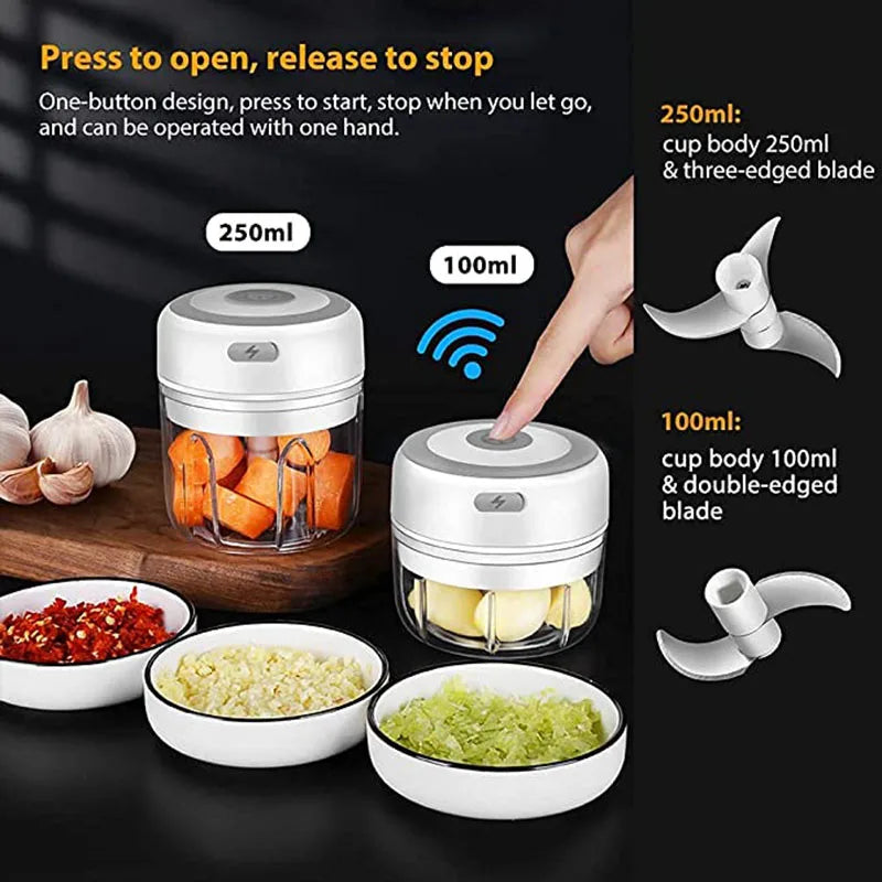 100/250ml Electric Garlic Masher Mini Chopper Vegetable Chili Meat Ginger Masher Machine USB Charging Blenders Kitchen Gadgets