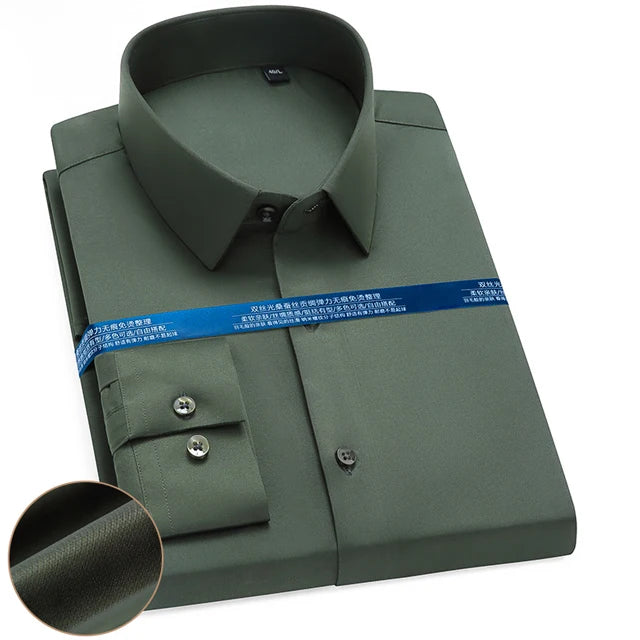 Men's Silk Touch Long Sleeve Non-iron Dress Shirt Without Pocket Stretchy Silky Regular Fit Wrinkle Free Business Casual Shirts