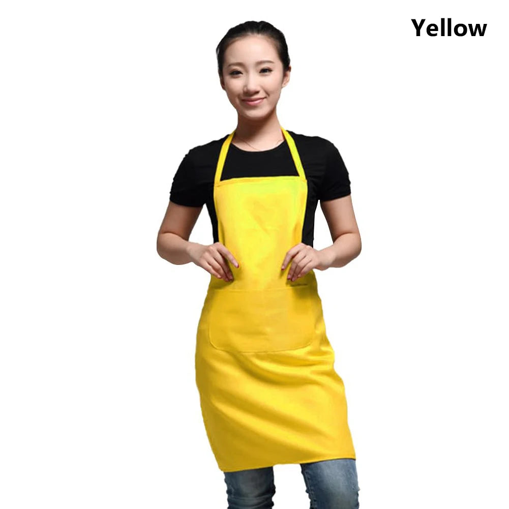 Polyester+ Cotton Blend Sleeveless Apron Black Red Coffee Orange Anti-wear Cooking Kitchen Bib Women Men Aprons With Big Pocket