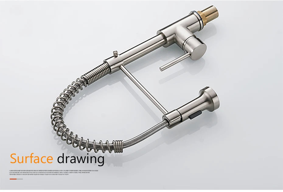 Kitchen Faucets Brush Brass Faucets for Kitchen Sink Single Lever Pull Down Spring Spout Mixers Tap Hot Cold Water Crane 9009