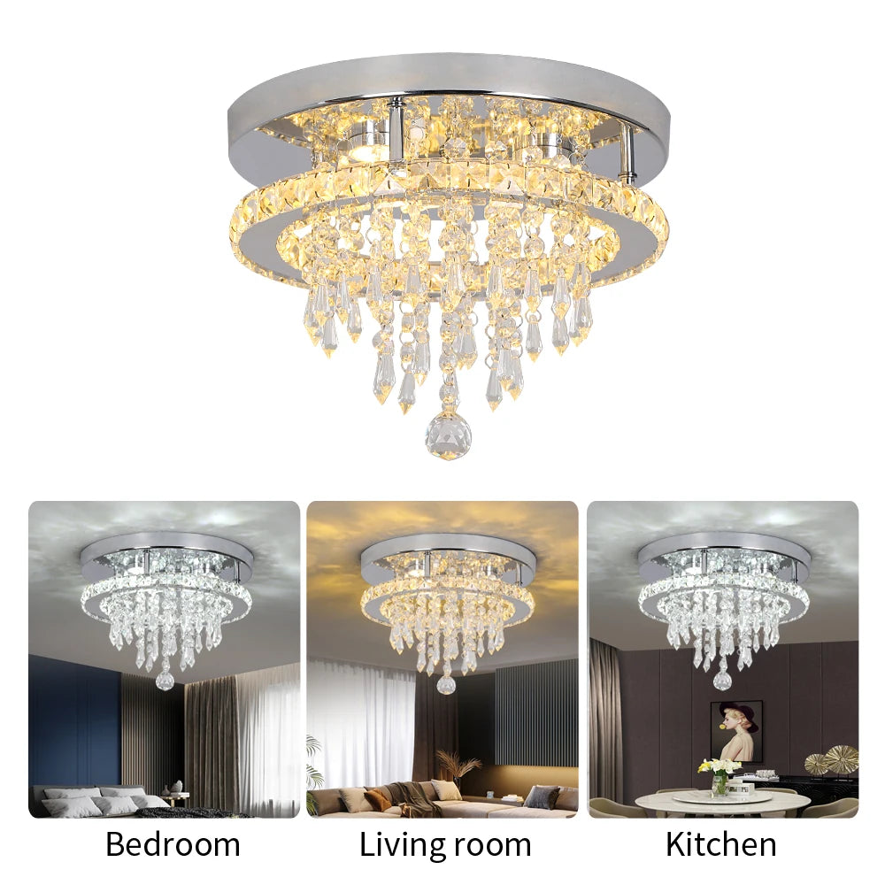 Modern K9 Crystal Chandelier Led For Dining Room Stainless Steel Ceiling Lamp Light Fixture Kitchen Lustres Luminaire Pendant