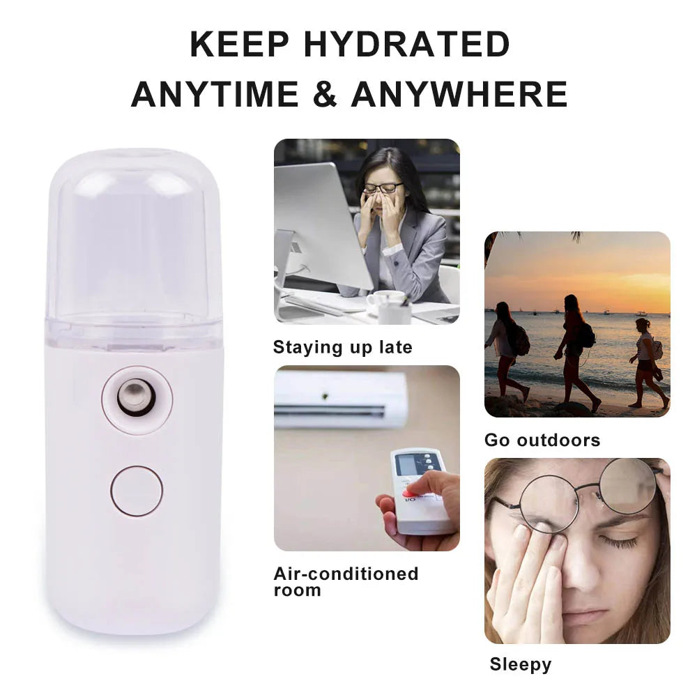 Face Steamer Humidifier USB Rechargeable Nano Mist Sprayer Facial Nebulizer Steamer Moisturizing Beauty Device Face Skin Care