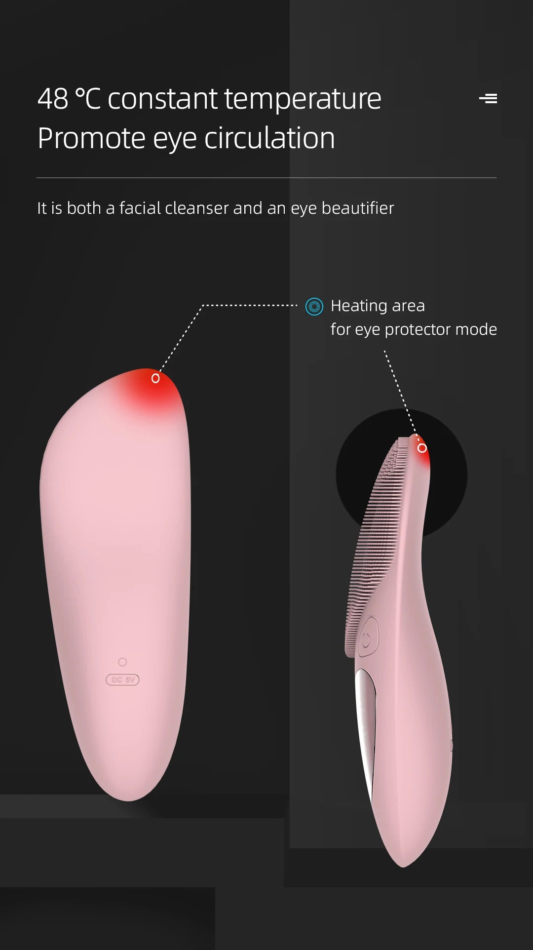 Facial Cleansing Brush with Hot Compress Eye Massager Waterproof Deep Pore Cleaning Ultrasonic Silicone 3 in 1