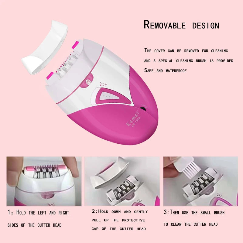 Original Kemei Electric Female Epilator For Women Facial Full Body Hair Remover Bikini Underarms Hair Removal Legs Rechargeable