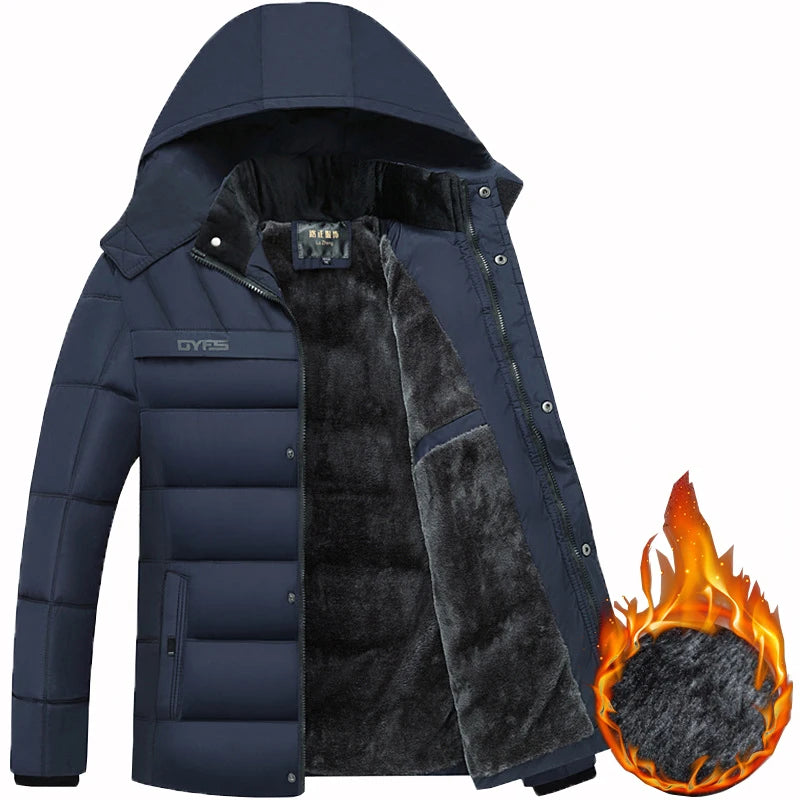 2025 New Fashion Fleece Hooded Winter Coat Men Thick Warm Mens Winter Jacket Windproof Gift For Father Husband Parka