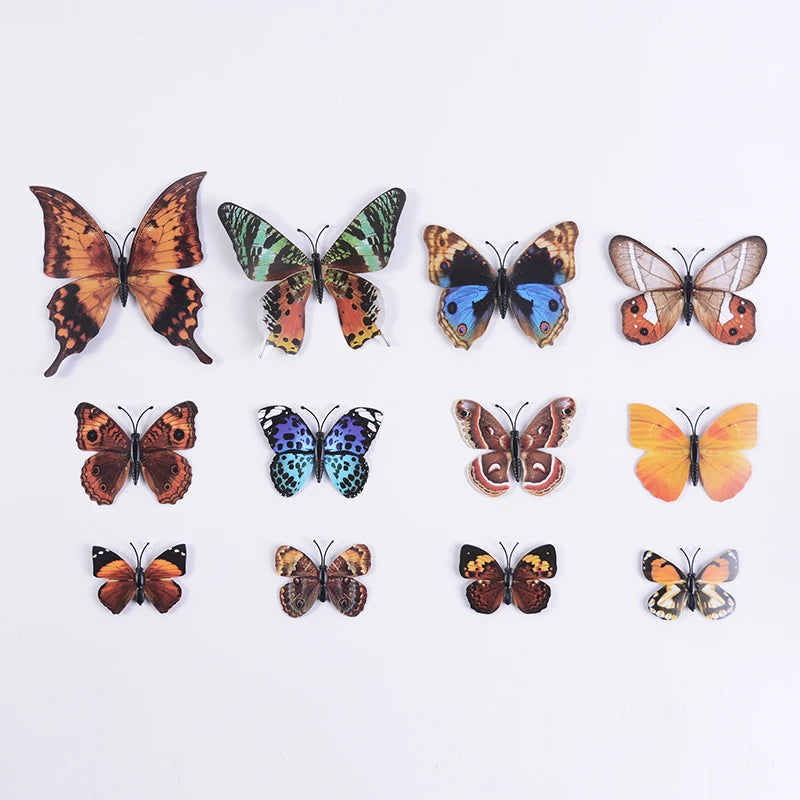 12Pcs DIY Lifelike 3D Multicolor Butterfly Magnet Fridge Magnet Wall Stickers Kids Baby Rooms Kitchen Home Decoration Free Glue
