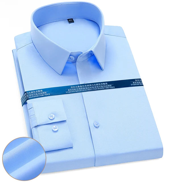 Men's Silk Touch Long Sleeve Non-iron Dress Shirt Without Pocket Stretchy Silky Regular Fit Wrinkle Free Business Casual Shirts