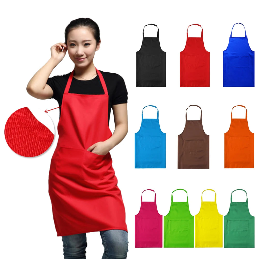 Polyester+ Cotton Blend Sleeveless Apron Black Red Coffee Orange Anti-wear Cooking Kitchen Bib Women Men Aprons With Big Pocket