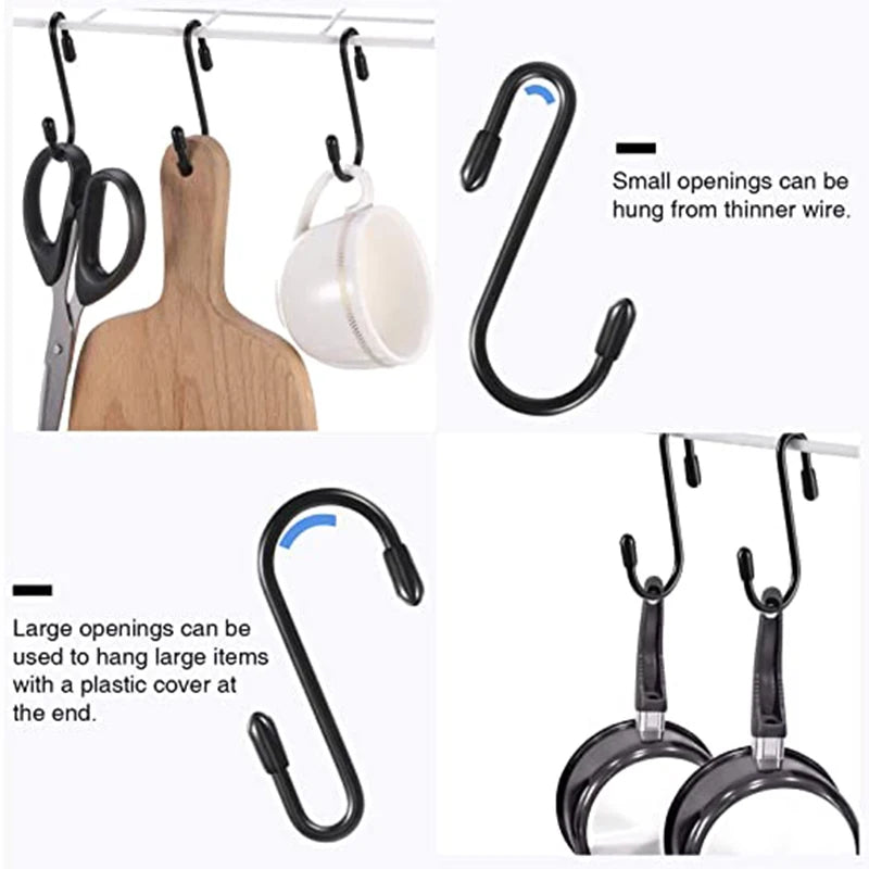 Black S Shaped Hooks Hanging Heavy Duty S Hooks Hanger for Kitchen Bathroom Bedroom Office Pan Coat Bag Plants Hanger Rack
