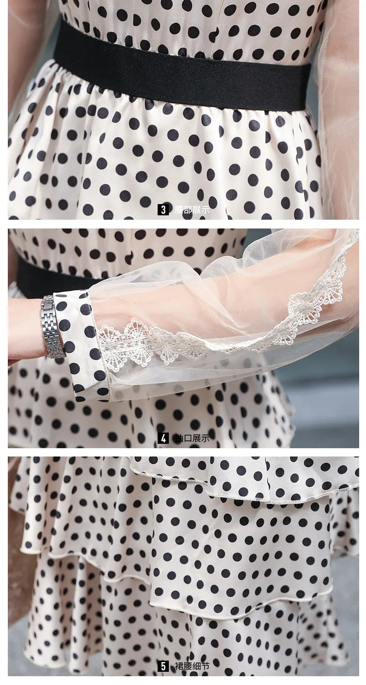 Transparent Long-Sleeved Chiffon Dress for Ladies, Polka Dot, Elegant Temperament, Fashion, New