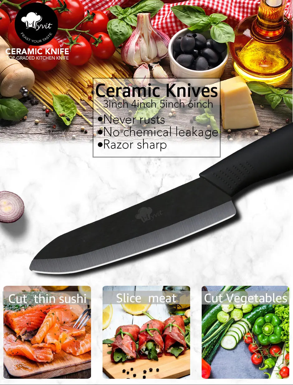 Ceramic Knife Kitchen Knives Set 3 4 5 6inch Chef Knife Utility Slicing Cutter Fruit Vegetable Baby Food Paring Anti-slip Handle